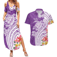 Aloha Kauai Island Personalized Couples Matching Summer Maxi Dress and Hawaiian Shirt Lilac Dreamy Turtle LT7 Lilac - Polynesian Pride