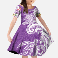 Aloha Kauai Island Personalized Family Matching Off Shoulder Maxi Dress and Hawaiian Shirt Lilac Dreamy Turtle LT7 Daughter's Dress Lilac - Polynesian Pride