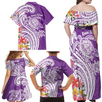 Aloha Kauai Island Personalized Family Matching Off Shoulder Maxi Dress and Hawaiian Shirt Lilac Dreamy Turtle LT7 - Polynesian Pride