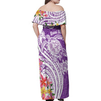 Aloha Kauai Island Personalized Family Matching Off Shoulder Maxi Dress and Hawaiian Shirt Lilac Dreamy Turtle LT7 - Polynesian Pride