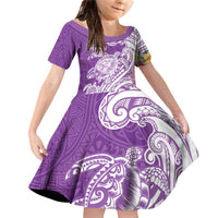 Aloha Kauai Island Personalized Family Matching Off Shoulder Short Dress and Hawaiian Shirt Lilac Dreamy Turtle LT7 Daughter's Dress Lilac - Polynesian Pride