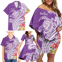 Aloha Kauai Island Personalized Family Matching Off Shoulder Short Dress and Hawaiian Shirt Lilac Dreamy Turtle LT7 - Polynesian Pride