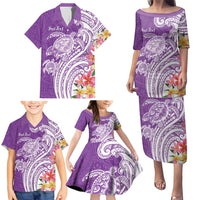 Aloha Kauai Island Personalized Family Matching Puletasi and Hawaiian Shirt Lilac Dreamy Turtle LT7 - Polynesian Pride