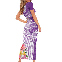 Aloha Kauai Island Personalized Family Matching Short Sleeve Bodycon Dress and Hawaiian Shirt Lilac Dreamy Turtle LT7 - Polynesian Pride