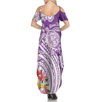 Aloha Kauai Island Personalized Family Matching Summer Maxi Dress and Hawaiian Shirt Lilac Dreamy Turtle LT7 - Polynesian Pride