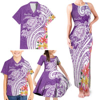 Aloha Kauai Island Personalized Family Matching Tank Maxi Dress and Hawaiian Shirt Lilac Dreamy Turtle LT7 - Polynesian Pride