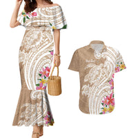 Aloha Niihau Island Personalized Couples Matching Mermaid Dress and Hawaiian Shirt Beige Dreamy Turtle LT7 Beige - Polynesian Pride