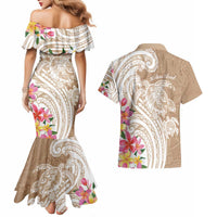 Aloha Niihau Island Personalized Couples Matching Mermaid Dress and Hawaiian Shirt Beige Dreamy Turtle LT7 - Polynesian Pride