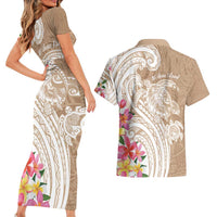 Aloha Niihau Island Personalized Couples Matching Short Sleeve Bodycon Dress and Hawaiian Shirt Beige Dreamy Turtle LT7 - Polynesian Pride