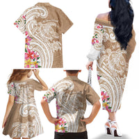 Aloha Niihau Island Personalized Family Matching Off The Shoulder Long Sleeve Dress and Hawaiian Shirt Beige Dreamy Turtle LT7 - Polynesian Pride