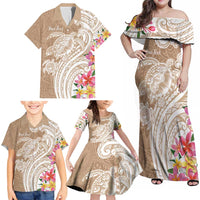 Aloha Niihau Island Personalized Family Matching Off Shoulder Maxi Dress and Hawaiian Shirt Beige Dreamy Turtle LT7 - Polynesian Pride