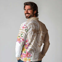 Aloha Ni’ihau Island Personalized Long Sleeve Polo Shirt Beige Dreamy Turtle