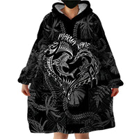 Hawaii Father's Day Vintage Lei Wearable Blanket Hoodie Hauoli la Makuakane - Black LT7 - Polynesian Pride