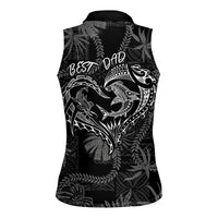 Hawaii Father's Day Vintage Lei Women Sleeveless Polo Shirt Hauoli la Makuakane - Black LT7 - Polynesian Pride