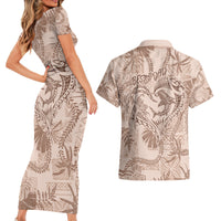 Hawaii Father's Day Vintage Lei Couples Matching Short Sleeve Bodycon Dress and Hawaiian Shirt Hauoli la Makuakane - Beige LT7 - Polynesian Pride