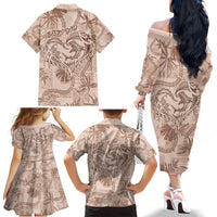 Hawaii Father's Day Vintage Lei Family Matching Off The Shoulder Long Sleeve Dress and Hawaiian Shirt Hauoli la Makuakane - Beige LT7 - Polynesian Pride
