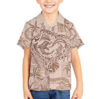 Hawaii Father's Day Vintage Lei Family Matching Off Shoulder Maxi Dress and Hawaiian Shirt Hauoli la Makuakane - Beige LT7 Son's Shirt Beige - Polynesian Pride