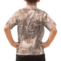 Hawaii Father's Day Vintage Lei Family Matching Short Sleeve Bodycon Dress and Hawaiian Shirt Hauoli la Makuakane - Beige LT7 - Polynesian Pride