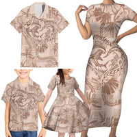 Hawaii Father's Day Vintage Lei Family Matching Short Sleeve Bodycon Dress and Hawaiian Shirt Hauoli la Makuakane - Beige LT7 - Polynesian Pride