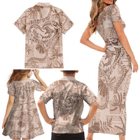Hawaii Father's Day Vintage Lei Family Matching Short Sleeve Bodycon Dress and Hawaiian Shirt Hauoli la Makuakane - Beige LT7 - Polynesian Pride