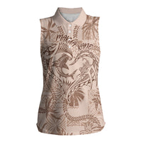 Hawaii Father's Day Vintage Lei Women Sleeveless Polo Shirt Hauoli la Makuakane - Beige LT7 Female Beige - Polynesian Pride