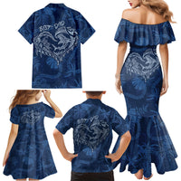 Hawaii Father's Day Vintage Lei Family Matching Mermaid Dress and Hawaiian Shirt Hauoli la Makuakane - Blue LT7 - Polynesian Pride
