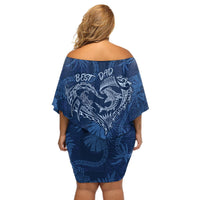 Hawaii Father's Day Vintage Lei Off Shoulder Short Dress Hauoli la Makuakane - Blue LT7 - Polynesian Pride