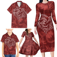 Hawaii Father's Day Vintage Lei Family Matching Long Sleeve Bodycon Dress and Hawaiian Shirt Hauoli la Makuakane - Red LT7 - Polynesian Pride