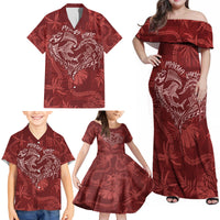 Hawaii Father's Day Vintage Lei Family Matching Off Shoulder Maxi Dress and Hawaiian Shirt Hauoli la Makuakane - Red LT7 - Polynesian Pride