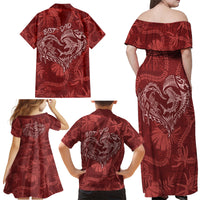 Hawaii Father's Day Vintage Lei Family Matching Off Shoulder Maxi Dress and Hawaiian Shirt Hauoli la Makuakane - Red LT7 - Polynesian Pride