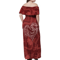 Hawaii Father's Day Vintage Lei Family Matching Off Shoulder Maxi Dress and Hawaiian Shirt Hauoli la Makuakane - Red LT7 - Polynesian Pride