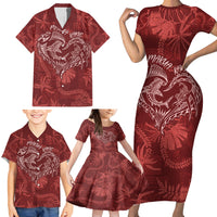 Hawaii Father's Day Vintage Lei Family Matching Short Sleeve Bodycon Dress and Hawaiian Shirt Hauoli la Makuakane - Red LT7 - Polynesian Pride