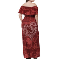 Hawaii Father's Day Vintage Lei Off Shoulder Maxi Dress Hauoli la Makuakane - Red LT7 - Polynesian Pride