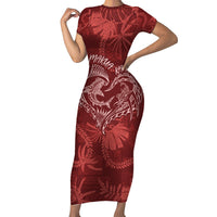 Hawaii Father's Day Vintage Lei Short Sleeve Bodycon Dress Hauoli la Makuakane - Red LT7 Long Dress Red - Polynesian Pride