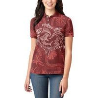 Hawaii Father's Day Vintage Lei Women Polo Shirt Hauoli la Makuakane - Red LT7 - Polynesian Pride