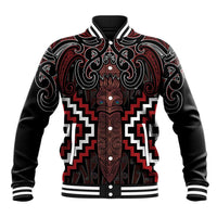 Maori Taiaha Whakairo Personalized Baseball Jacket Red Poutama Motifs