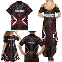 Maori Taiaha Whakairo Personalized Family Matching Summer Maxi Dress and Hawaiian Shirt Red Poutama Motifs LT7 - Polynesian Pride