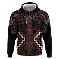 Maori Taiaha Whakairo Personalized Hoodie Red Poutama Motifs