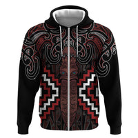 Maori Taiaha Whakairo Personalized Hoodie Red Poutama Motifs