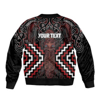 Maori Taiaha Whakairo Personalized Sleeve Zip Bomber Jacket Red Poutama Motifs
