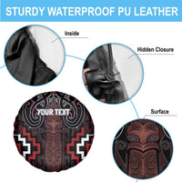 Maori Taiaha Whakairo Personalized Spare Tire Cover Red Poutama Motifs