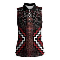 Maori Taiaha Whakairo Personalized Women Sleeveless Polo Shirt Red Poutama Motifs LT7 Female Red - Polynesian Pride