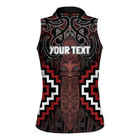 Maori Taiaha Whakairo Personalized Women Sleeveless Polo Shirt Red Poutama Motifs LT7 - Polynesian Pride