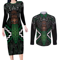 Maori Taiaha Pounamu Whakairo Personalized Couples Matching Long Sleeve Bodycon Dress and Long Sleeve Button Shirt Jade Poutama Motifs LT7 Jade - Polynesian Pride