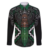 Maori Taiaha Pounamu Whakairo Personalized Family Matching Off Shoulder Maxi Dress and Hawaiian Shirt Jade Poutama Motifs LT7 Dad's Shirt - Long Sleeve Jade - Polynesian Pride