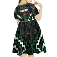 Maori Taiaha Pounamu Whakairo Personalized Kid Short Sleeve Dress Jade Poutama Motifs LT7 - Polynesian Pride