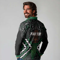 Maori Taiaha Pounamu Whakairo Personalized Long Sleeve Polo Shirt Jade Poutama Motifs LT7 - Polynesian Pride