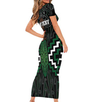 Maori Taiaha Pounamu Whakairo Personalized Short Sleeve Bodycon Dress Jade Poutama Motifs LT7 - Polynesian Pride