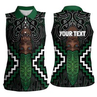 Maori Taiaha Pounamu Whakairo Personalized Women Sleeveless Polo Shirt Jade Poutama Motifs LT7 - Polynesian Pride