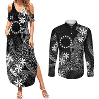 Black Kuki Airani Tapakau Couples Matching Summer Maxi Dress and Long Sleeve Button Shirt Tribal Anchor Mix Tiare LT7 Black - Polynesian Pride